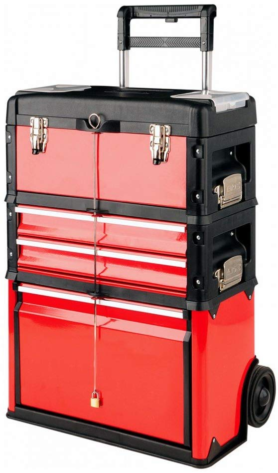 Werkzeug-Trolley mit 3 Modulen und 4 Schubladen in Rot