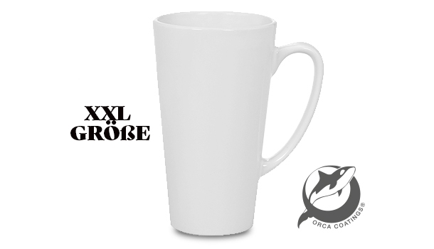 Latte Keramiktasse 17oz, ORCA, weiß glänzend, konische Form, ca. D: 87/58 mm/H: 150 mm, spülmaschinengeeignet