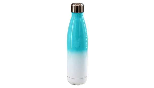 Edelstahl-Vakuumflasche in Bowlingform, 0,50 l, Farbverlauf türkis, D: ca. 70 mm, H: ca. 275 mm